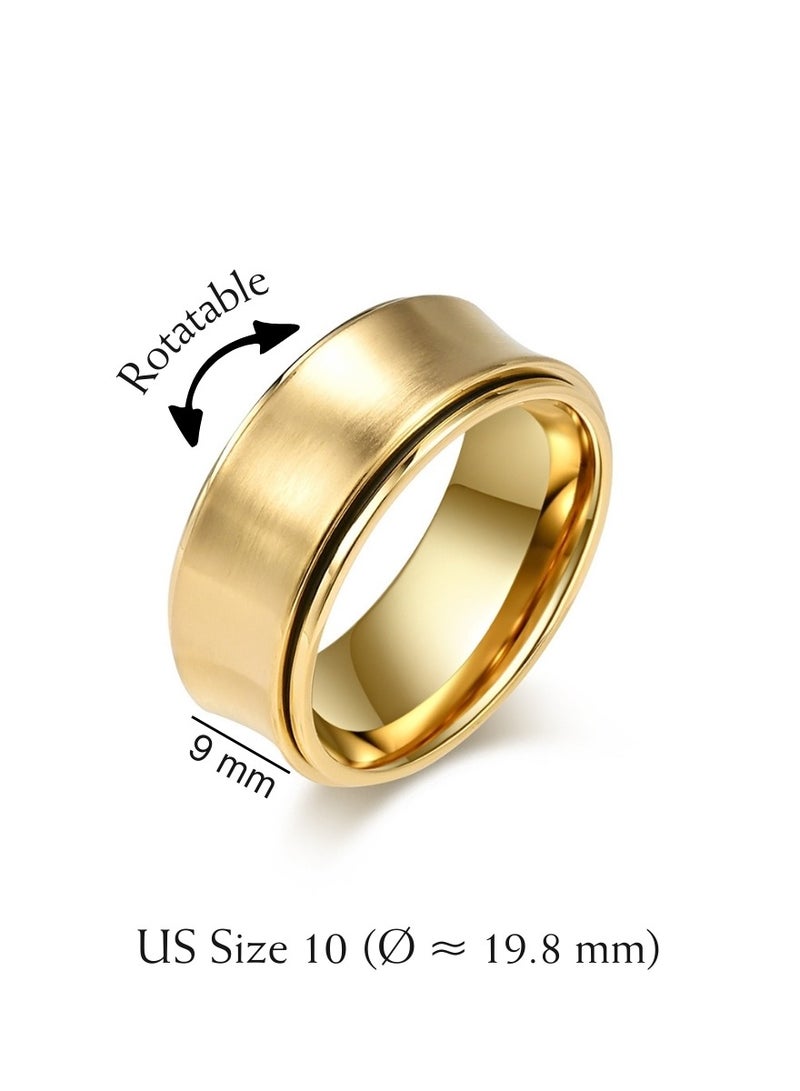 Unisex Spinner Ring — Titanium Steel (Stainless Steel), Gold-Tone — US Size 10 (Ø ≈ 19.8 mm), 9 mm Wide Concave Rotating Band, Polished Finish - Image 3