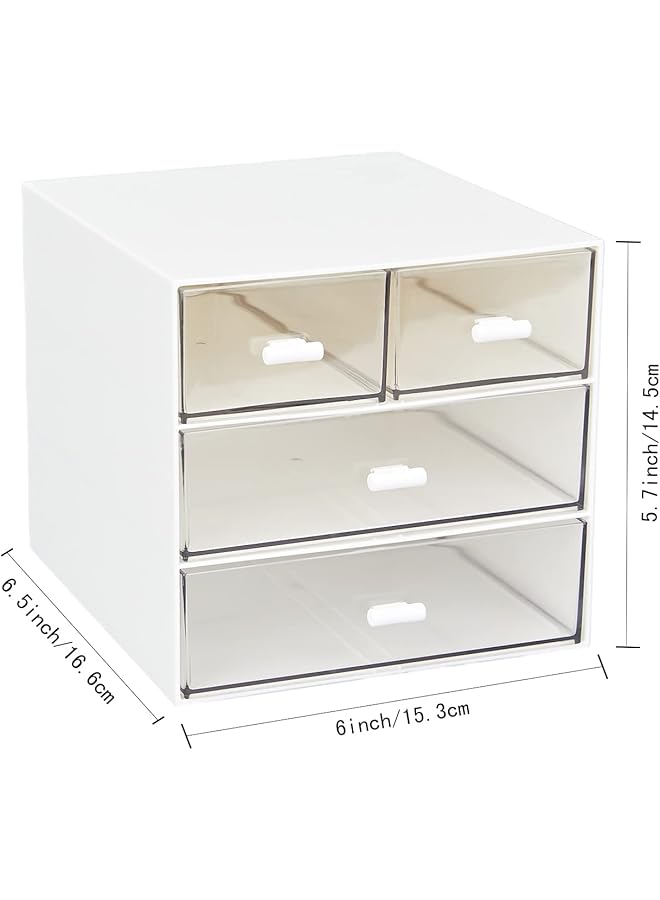 إيروريكس منظم مكتب مع 4 أدراج صندوق تخزين مكتبي بلاستيكي شفاف لتنظيم سطح المكتب للوازم المكتبية أقلام جل أقلام رصاص علامات شريط ممحاة مشابك ورق شواحن أبيض 4 أدراج - Image 3