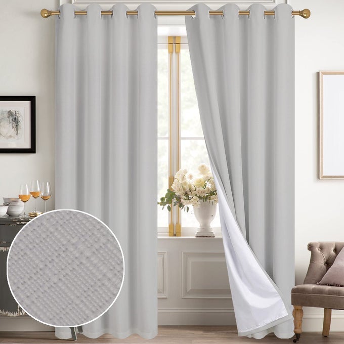 100 BLACKOUT CURTAINS LIGHT GREY LINEN CURTAINS FOR BEDROOM GROMMET THERMAL INSULATED ROOM DARKENING DRAPES 2 PANELS W52 X L84 INCH