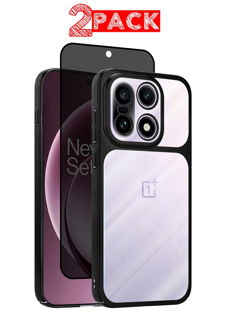 CATANES Electroplated PC Case for OnePlus 15 - Raised Camera Guard and Shock-Absorbing Edges with Privacy Screen Protector - Clear - Side Black - Image 1