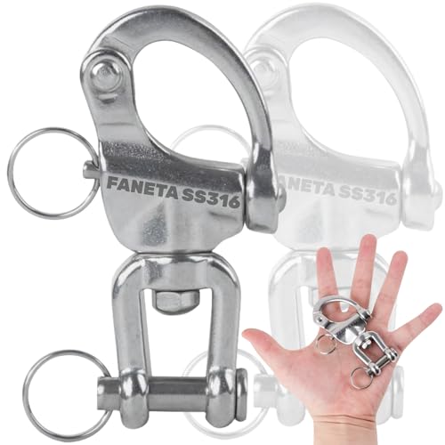 Faneta Stainless Steel 316 Swivel Eye Snap Shackle - Marine Grade Quick Release Jaw Swivel Sailboat Shackles - Marine Boat Sailing Rigging - for SCBA Mask & Spinnaker Halyard - Pack of 2 (2.75 inch) - Image 1