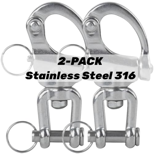 Faneta Stainless Steel 316 Swivel Eye Snap Shackle - Marine Grade Quick Release Jaw Swivel Sailboat Shackles - Marine Boat Sailing Rigging - for SCBA Mask & Spinnaker Halyard - Pack of 2 (2.75 inch) - Image 2