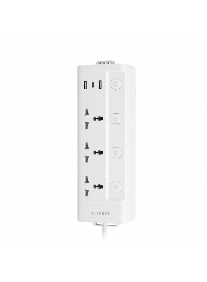 X-Scoot XS-516 Universal Power Strip with USB Charging and Individual Switch Control - White - Image 1