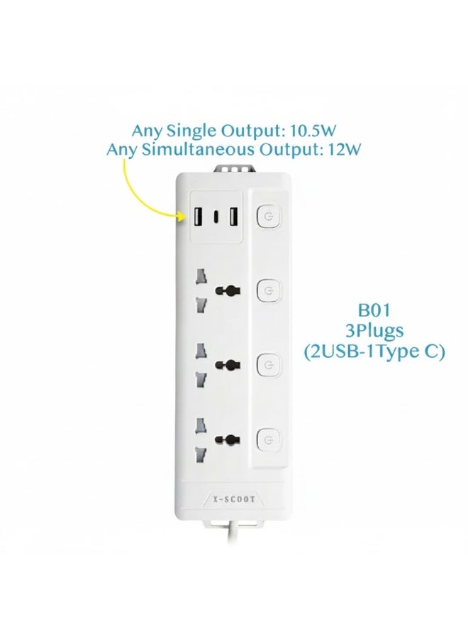 X-Scoot XS-516 Universal Power Strip with USB Charging and Individual Switch Control - White - Image 2