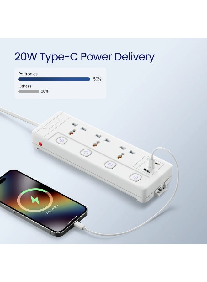 X-Scoot XS-516 Universal Power Strip with USB Charging and Individual Switch Control - White - Image 5
