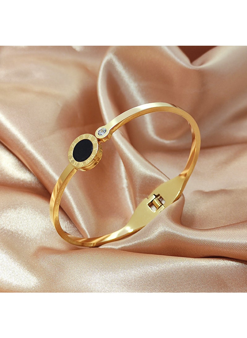 Generic - Luxury Couples Titanium Roman Numeral Bracelet [4011] Roman round bracelet gold - Image 1