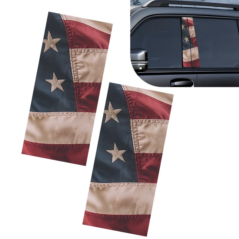 yorpyep 2 PCS Car B Pillar Stickers Aged American Flag Patriotic Decal Waterproof ScratchCovering Trim Decoration Universal SelfAdhesive Protective Film for Car Door Window Pillar Red - Image 3