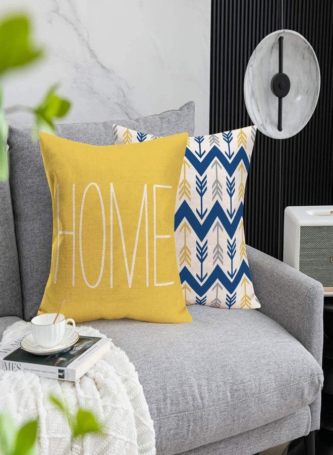 Fukeen Home Geometric Set of 4 Throw Pillow Covers Modern Accent Decorative 20x20 Inch Blue Yellow Grey Arrow Stripes Wave Abstract Pattern Pillow Cases Cushion Cover for Living Room Bed - Image 5