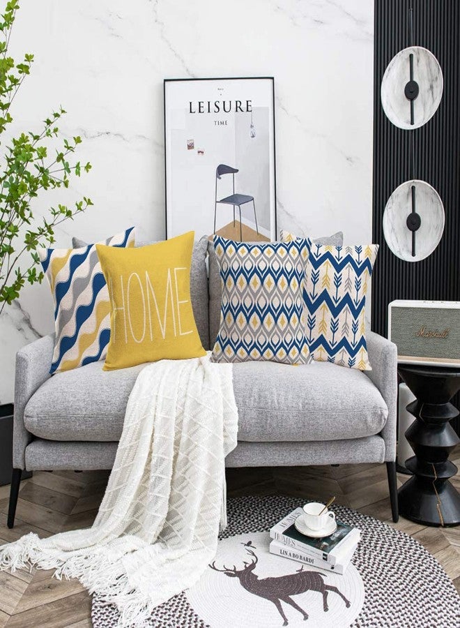 Fukeen Home Geometric Set of 4 Throw Pillow Covers Modern Accent Decorative 20x20 Inch Blue Yellow Grey Arrow Stripes Wave Abstract Pattern Pillow Cases Cushion Cover for Living Room Bed - Image 4