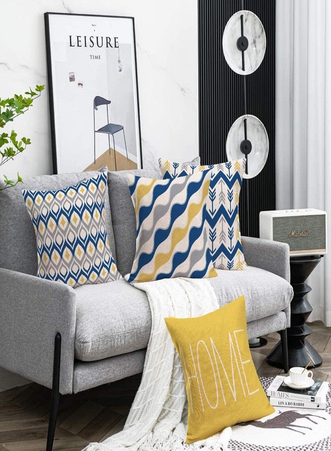 Fukeen Home Geometric Set of 4 Throw Pillow Covers Modern Accent Decorative 20x20 Inch Blue Yellow Grey Arrow Stripes Wave Abstract Pattern Pillow Cases Cushion Cover for Living Room Bed - Image 2
