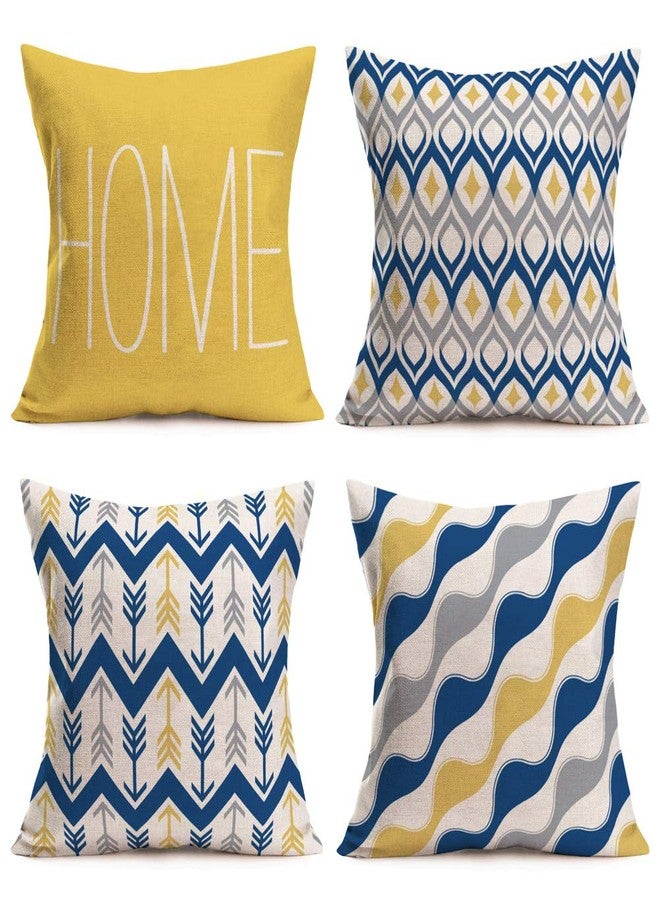Fukeen Home Geometric Set of 4 Throw Pillow Covers Modern Accent Decorative 20x20 Inch Blue Yellow Grey Arrow Stripes Wave Abstract Pattern Pillow Cases Cushion Cover for Living Room Bed - Image 1