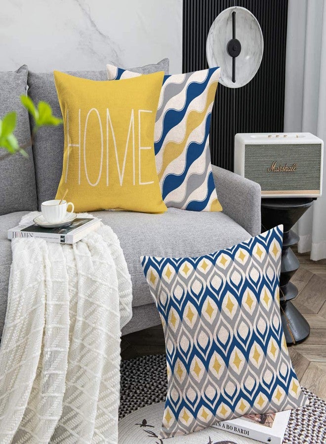 Fukeen Home Geometric Set of 4 Throw Pillow Covers Modern Accent Decorative 20x20 Inch Blue Yellow Grey Arrow Stripes Wave Abstract Pattern Pillow Cases Cushion Cover for Living Room Bed - Image 3