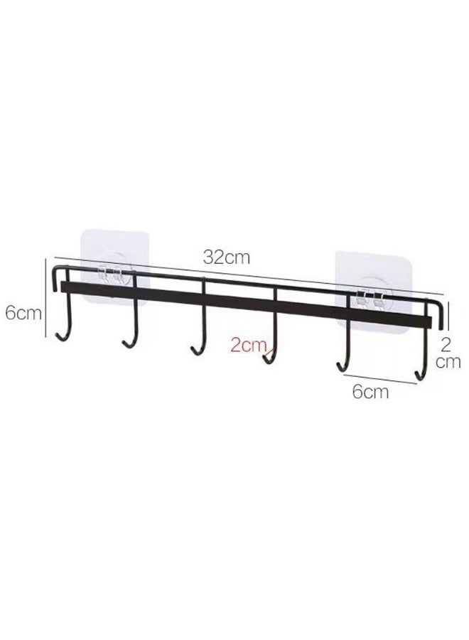 2 Pack Kitchen Adhesive Wall Hooks Rack Rail, No Drilling Hanger with 6 Hooks for Kitchen Bathroom Bedroom - Image 3