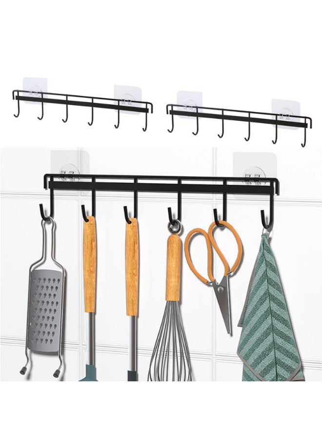 2 Pack Kitchen Adhesive Wall Hooks Rack Rail, No Drilling Hanger with 6 Hooks for Kitchen Bathroom Bedroom - Image 1