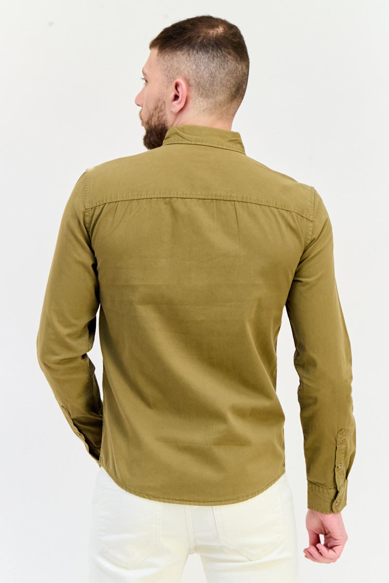 Celio Men Regular Fit Solid Long Sleeves Casual Shirt, Khaki - Image 3