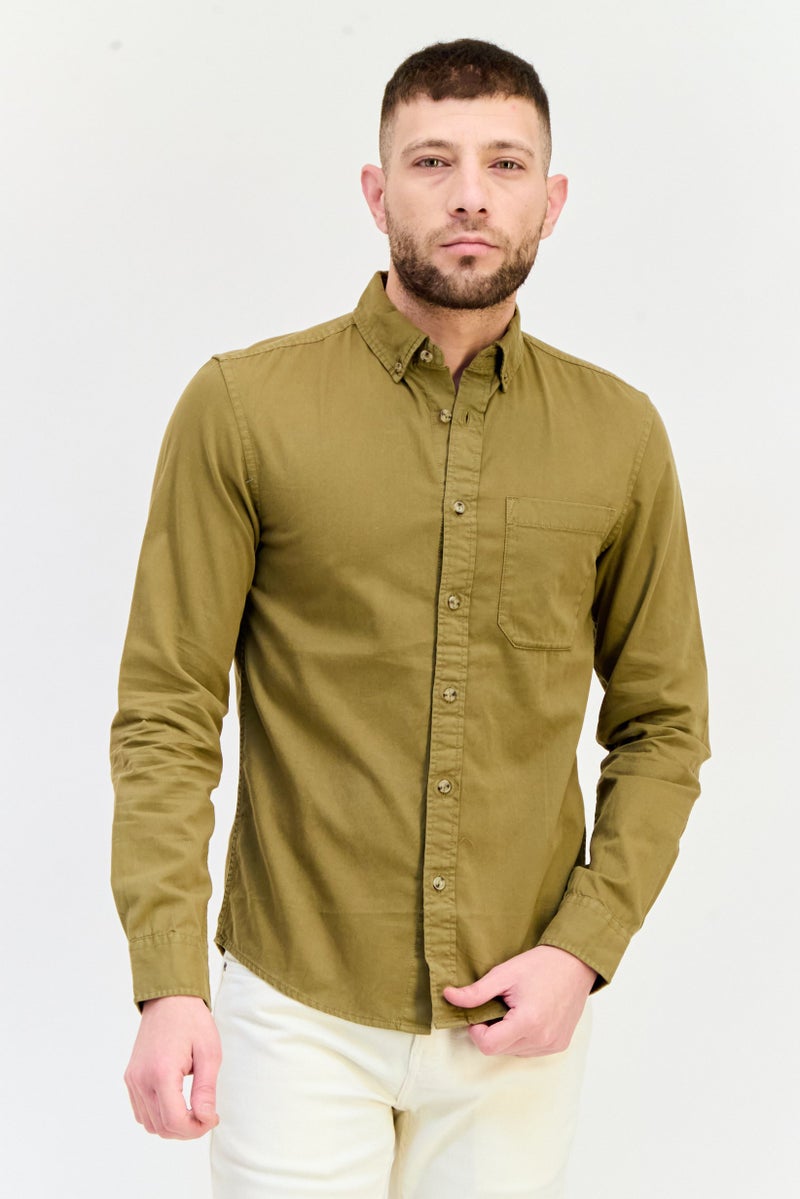 Celio Men Regular Fit Solid Long Sleeves Casual Shirt, Khaki - Image 1