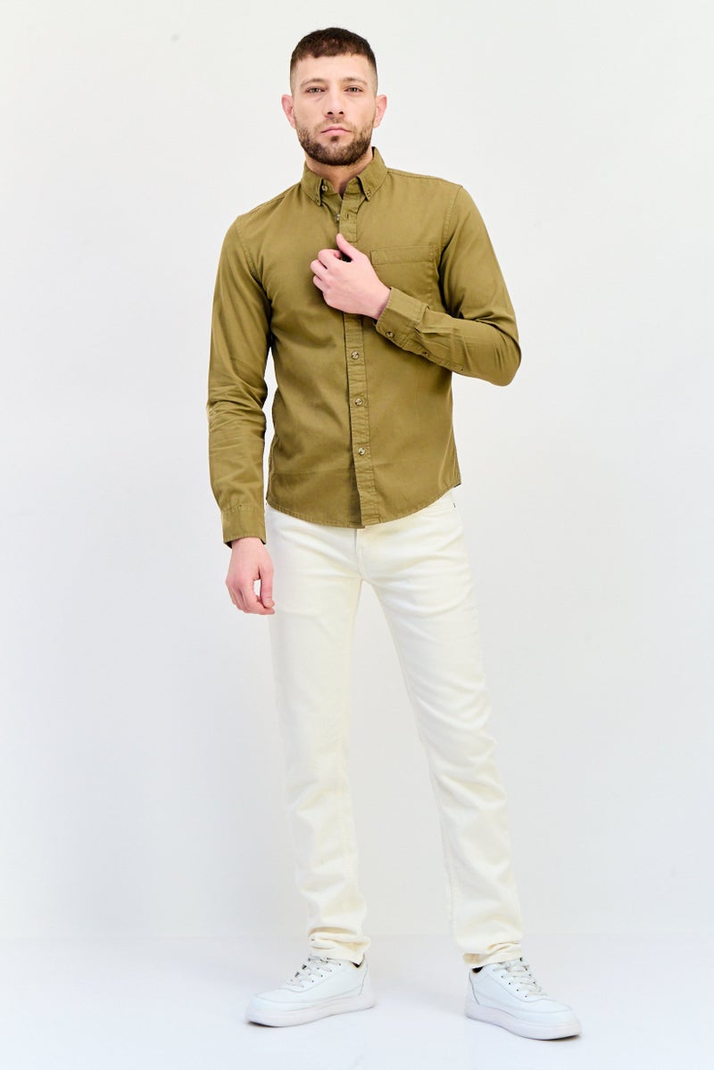 Celio Men Regular Fit Solid Long Sleeves Casual Shirt, Khaki - Image 4