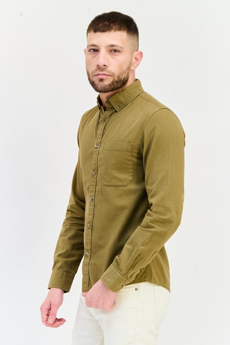 Celio Men Regular Fit Solid Long Sleeves Casual Shirt, Khaki - Image 2