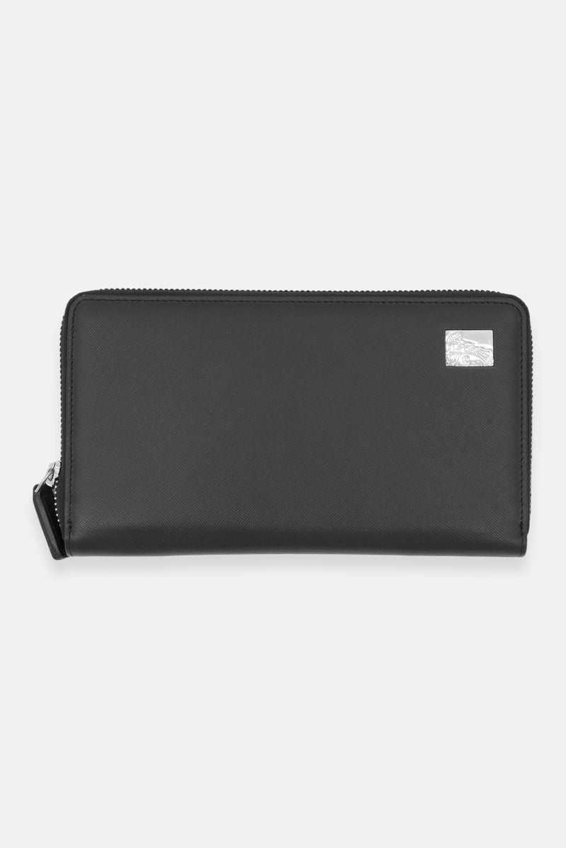 VERSACE Women Plain Leather Zip Wallet 21 L x 11 H x 2 W cm, Black  - Image 1