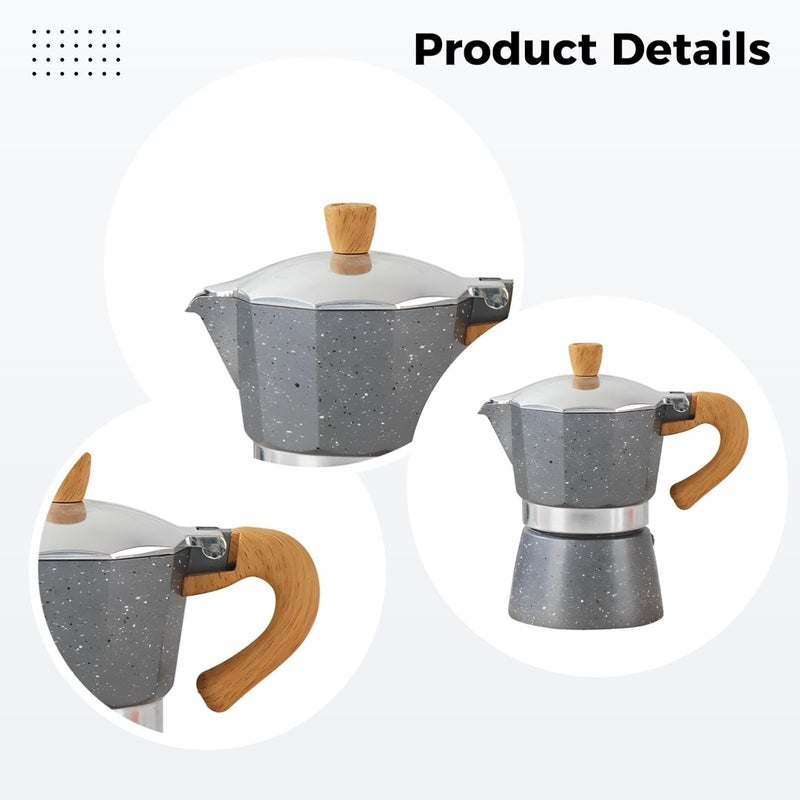 Italian Coffee Maker Moka Pot, Portable Stovetop, Single Valve, Aluminum Structure, Compact Design For Home And Outdoors, Starry Grey - Image 4