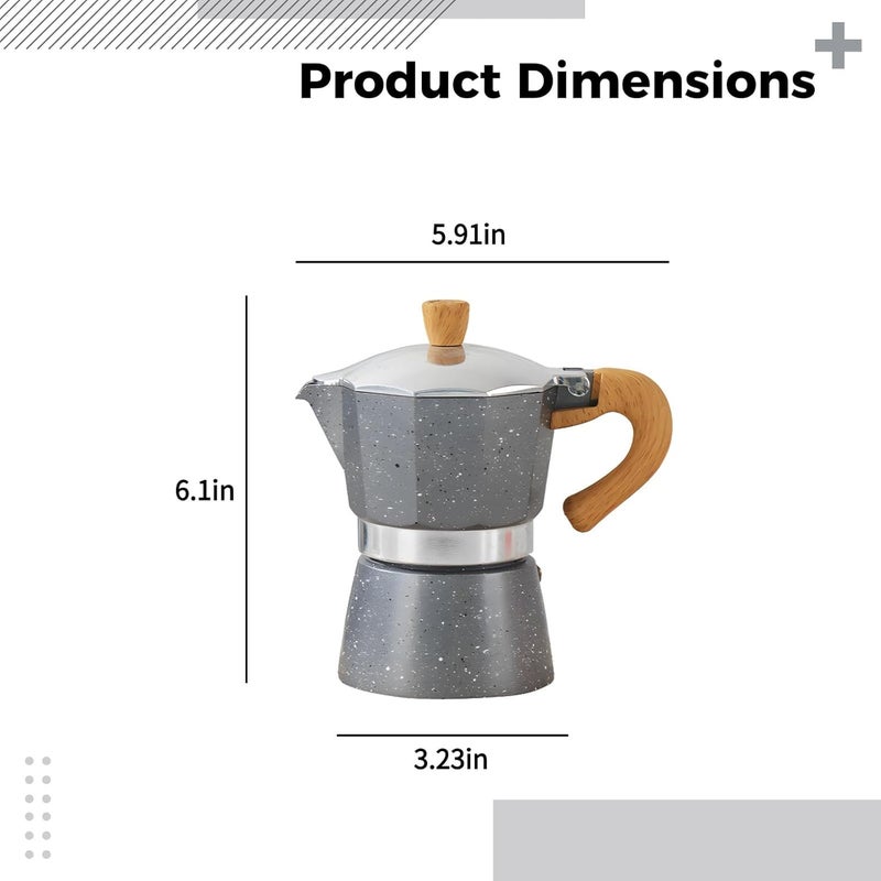 Italian Coffee Maker Moka Pot, Portable Stovetop, Single Valve, Aluminum Structure, Compact Design For Home And Outdoors, Starry Grey - Image 3
