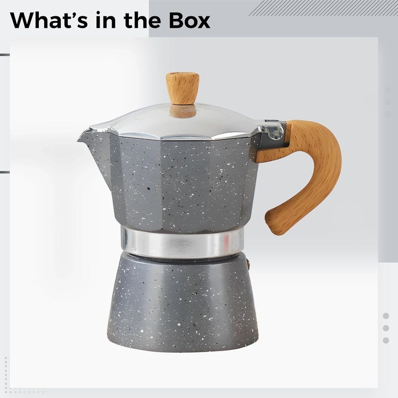 Italian Coffee Maker Moka Pot, Portable Stovetop, Single Valve, Aluminum Structure, Compact Design For Home And Outdoors, Starry Grey - Image 2