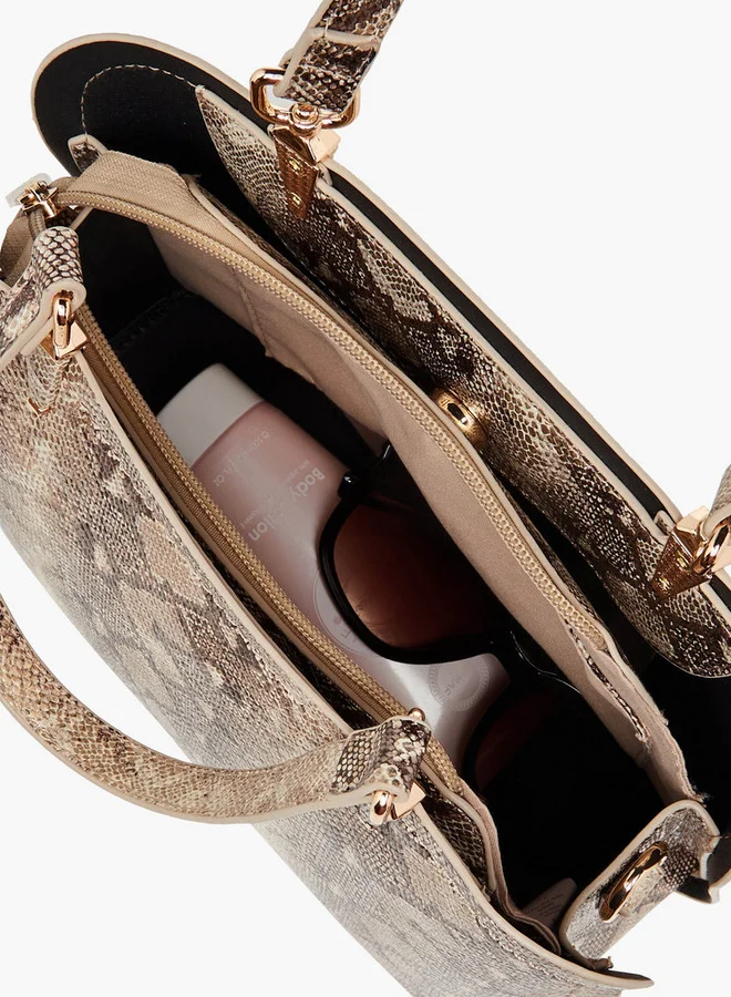 Flora Bella By Shoexpress Women's Animal Print Tote Bag with Zip Closure and Detachable Strap