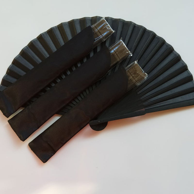2 Sets Women Silk Foldable Fan Handheld Fan Chinese Style Fan Dance Festival Gift for Women Ladies with Storage Bag (Black) - Image 4