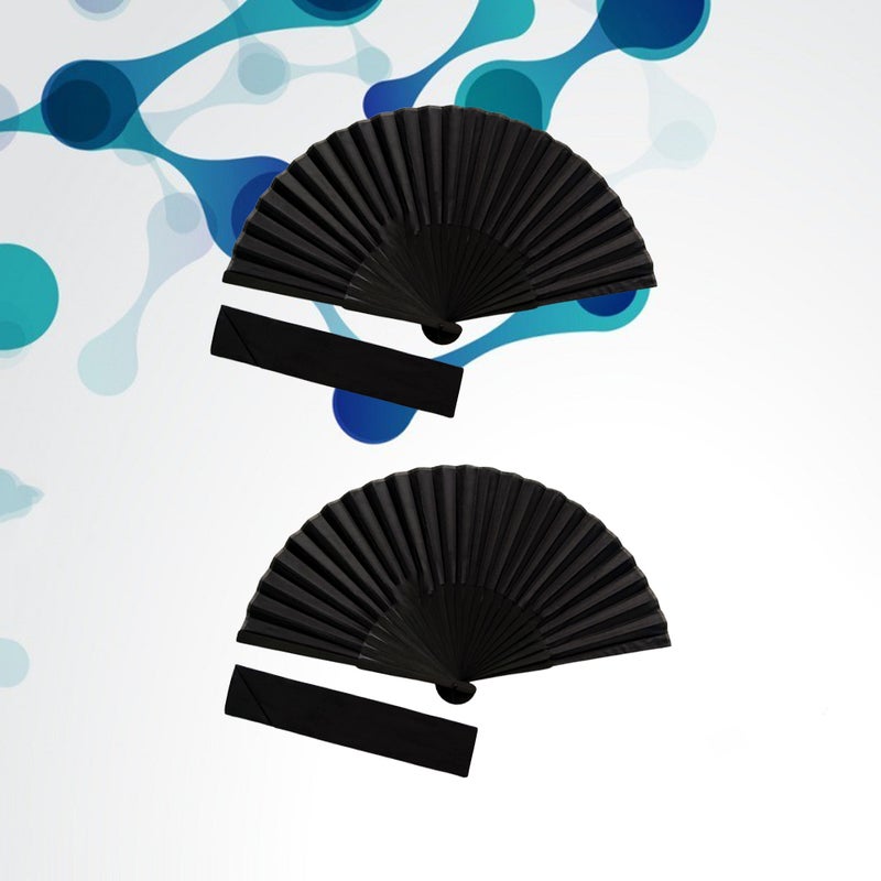 2 Sets Women Silk Foldable Fan Handheld Fan Chinese Style Fan Dance Festival Gift for Women Ladies with Storage Bag (Black) - Image 3