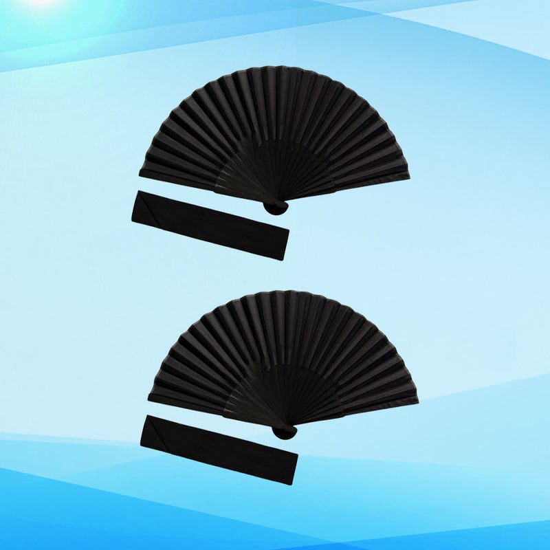 2 Sets Women Silk Foldable Fan Handheld Fan Chinese Style Fan Dance Festival Gift for Women Ladies with Storage Bag (Black) - Image 5