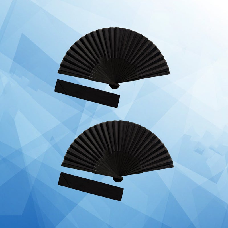 2 Sets Women Silk Foldable Fan Handheld Fan Chinese Style Fan Dance Festival Gift for Women Ladies with Storage Bag (Black) - Image 1
