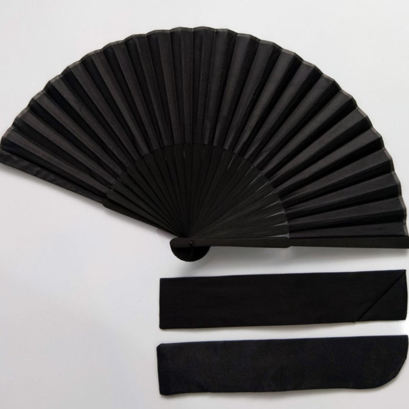 2 Sets Women Silk Foldable Fan Handheld Fan Chinese Style Fan Dance Festival Gift for Women Ladies with Storage Bag (Black) - Image 2