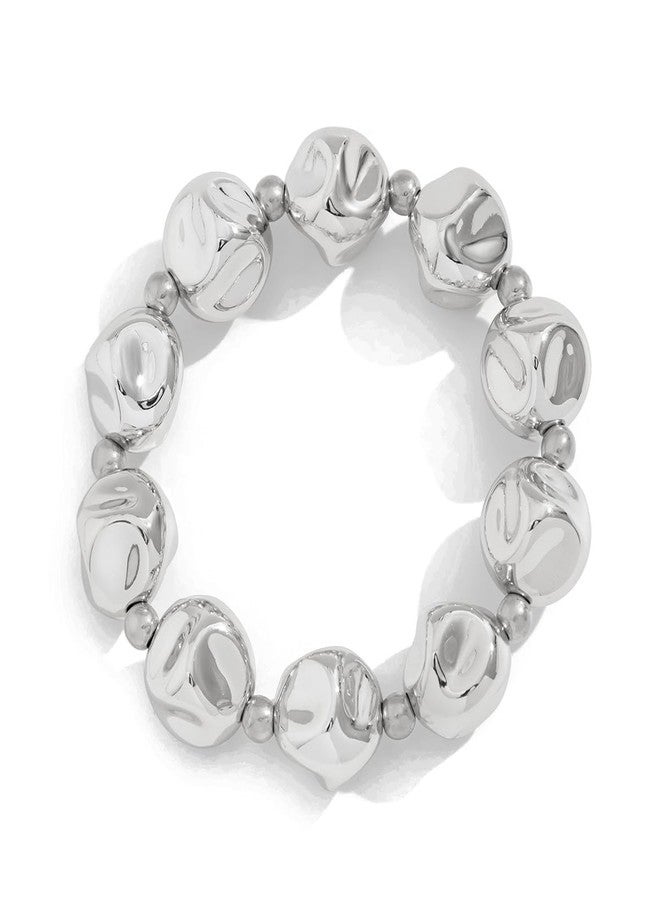 MIFYNN Gold Beaded Bracelet for Women Big Round Ball Beaded Elastic Bracelet Chunky Gold Bracelets Adjustable Stretch Strand Bracelets Fashion Dainty Jewelry Gift for Women (Silver6) - Image 1