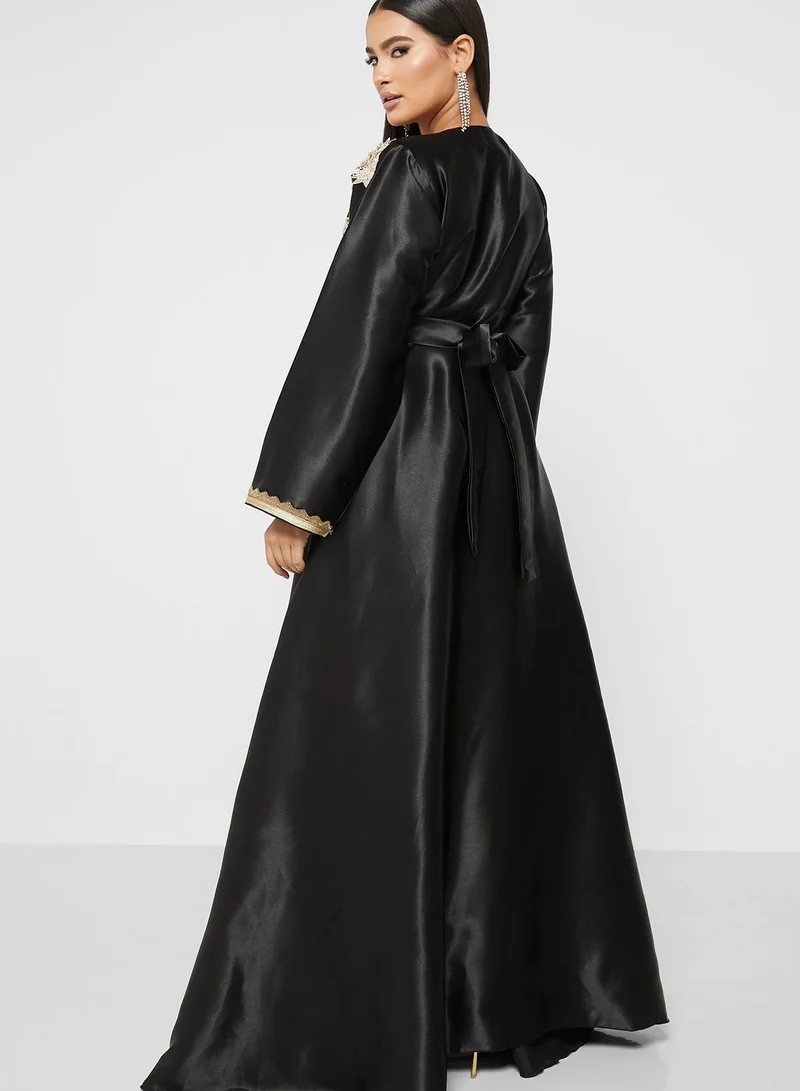 hayas closet Embellished V-Neck Belted Dress