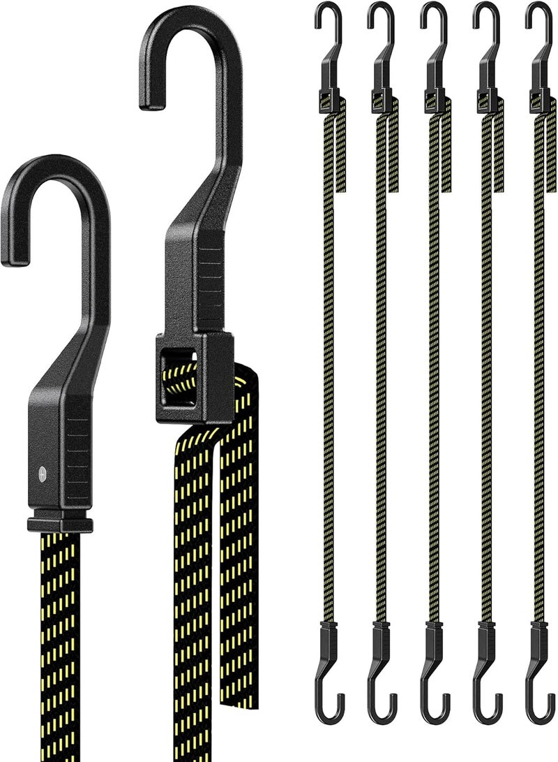 LuckyStraps 6 Pcs 32 Inch Flat Adjustable Bungee Cords with Hooks, 3X Faster to Adjust The Length, Lucky Straps Black/Yellow Heavy Duty Bungee Straps for Cargo, Bike, Cart, Tent, Truck, Camping, Outdoor, etc Public demand affordable quality - Image 1
