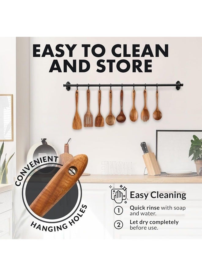 8-Piece Premium Wooden Spoons for Cooking, Smooth Finish Teak Wooden Utensils for Cooking, Smooth Finish Natural Teak Wood, Non-Stick Wooden Cooking Utensils, Handmade Wooden Utensils - Image 5