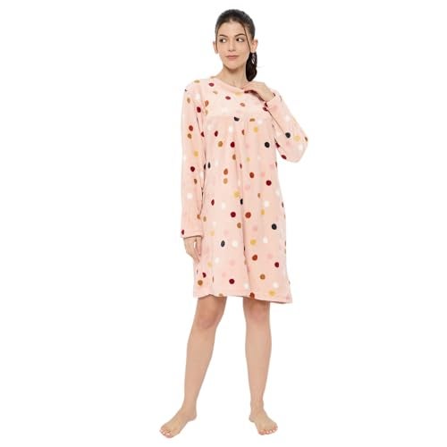CAMEY Women Winter Long Sleeve Printed Woolen Nighty (L.Peach, M) - Image 1