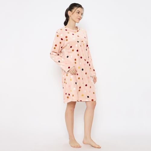 CAMEY Women Winter Long Sleeve Printed Woolen Nighty (L.Peach, M) - Image 4