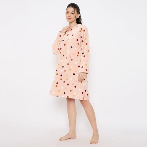 CAMEY Women Winter Long Sleeve Printed Woolen Nighty (L.Peach, M) - Image 3