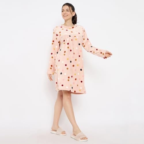 CAMEY Women Winter Long Sleeve Printed Woolen Nighty (L.Peach, M) - Image 2