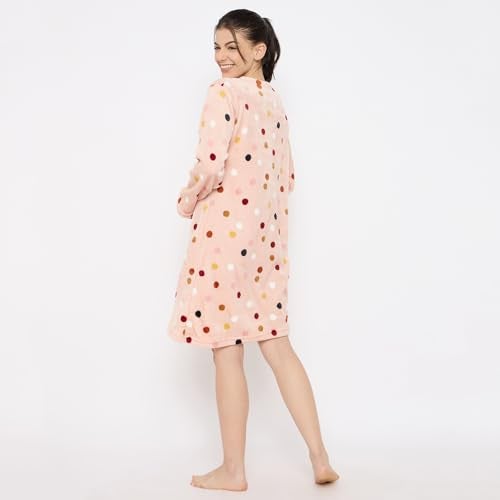 CAMEY Women Winter Long Sleeve Printed Woolen Nighty (L.Peach, M) - Image 5
