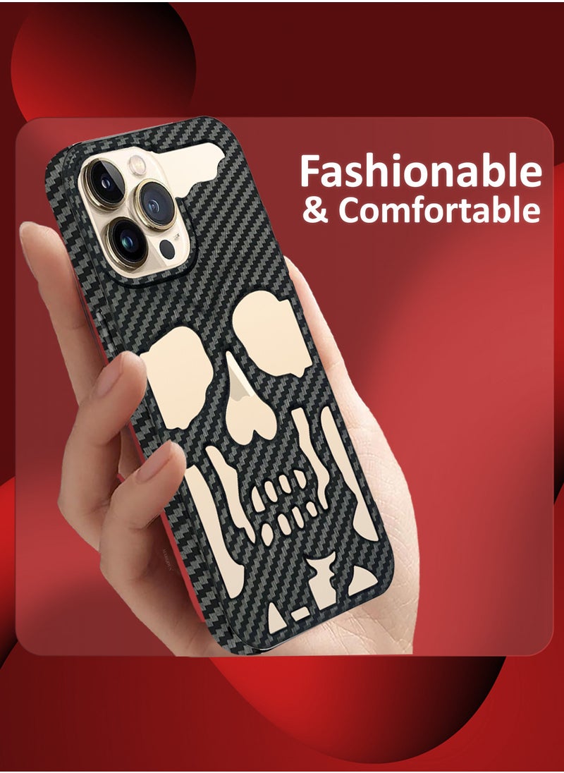 CATANES iPhone 13 Pro Max Case Cover Soft TPU and Glossy with Skull Design - Carbon Fiber  - Image 4