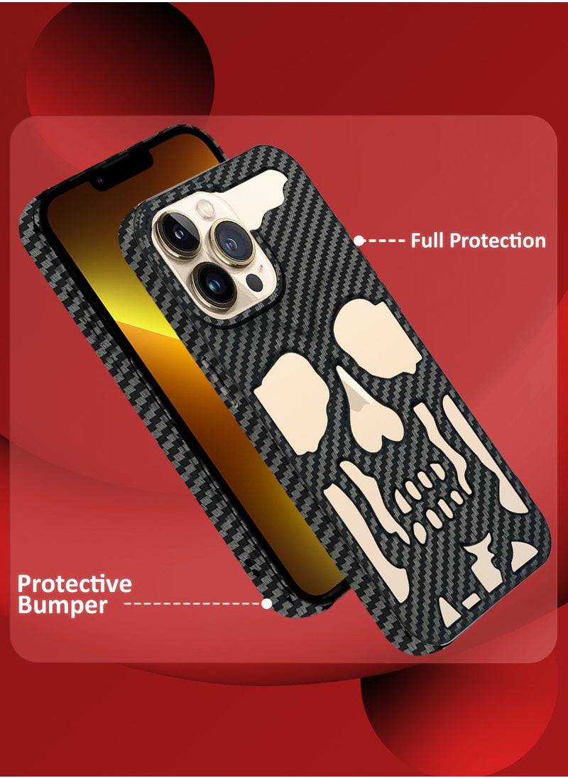 CATANES iPhone 13 Pro Max Case Cover Soft TPU and Glossy with Skull Design - Carbon Fiber  - Image 2
