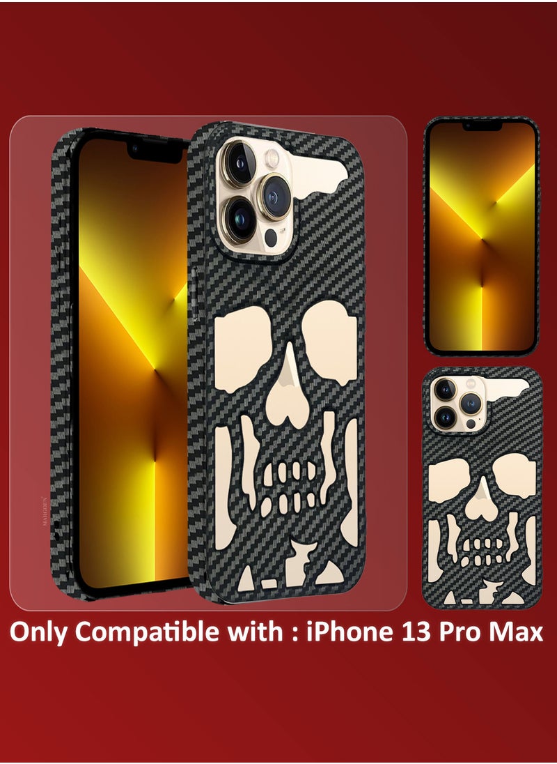 CATANES iPhone 13 Pro Max Case Cover Soft TPU and Glossy with Skull Design - Carbon Fiber  - Image 5