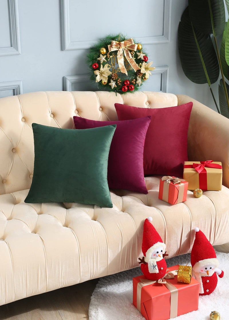 mixeoo Comfy Christmas Red Throw Pillow Covers Decorative Rectangle Solid Thick Velvet Super Soft Cushion Cases Home Decor for Sofa Couch Living Room Chair, Set of 2, 12 x 20 Inch - Image 5