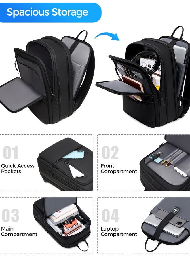 Fenree.geer 15.6 Inch Laptop Backpack for Men, Black Business Work Travel Bag, Black, 16.9 x 11.4 x 6.6 inches, Business - Image 3