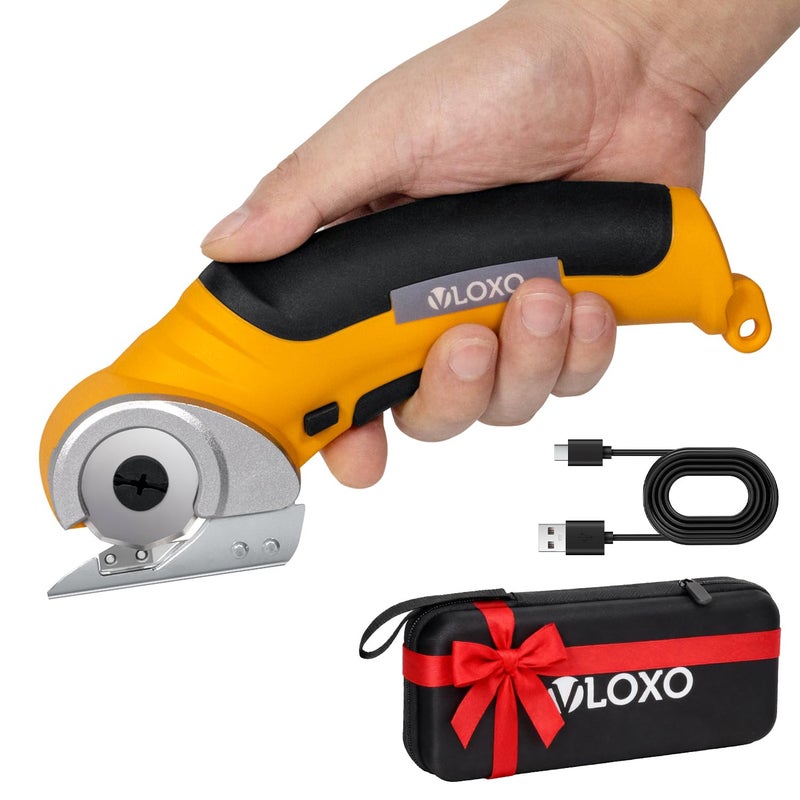 VLOXO Cordless Electric Scissors Electric Box Cutter with Safety Lock 42V Cardboard Cutter MultiCutting Tools Rechargeable Powerful Leather Cutter for Carpet Cardboard Felt with Storage Box