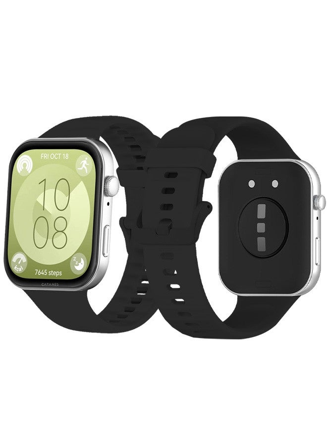 CATANES [for Huawei Watch Fit 3] Watch Band Soft Silicone Strap for Men Women Stylish Waterproof Watch Band /Black - Image 1
