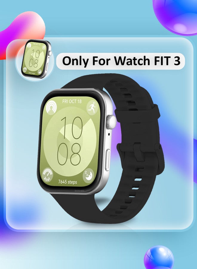 CATANES [for Huawei Watch Fit 3] Watch Band Soft Silicone Strap for Men Women Stylish Waterproof Watch Band /Black - Image 2
