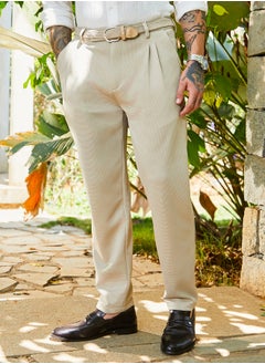 Campus Sutra Men's Saltbox Beige Micro-Waffle Chino Trousers  - Image 1